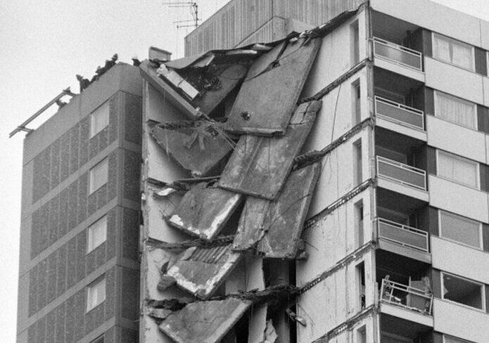 Building ruins after a fire. Photo from the backstory section on Chameleon Detect page
